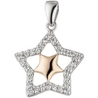 JOBO Sternanhänger Anhänger Stern, 925 Silber bicolor vergoldet mit 30 Zirkonia silberfarben