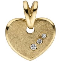 JOBO Herzanhänger Anhänger Herz, 585 Gold eismatt mit 3 Diamanten gelb|goldfarben