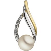 JOBO Perlenanhänger Anhänger mit Perle, 333 Gold bicolor mit Süßwasser-Zuchtperle und Zirkonia gelb|goldfarben