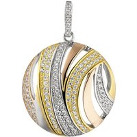 JOBO Kettenanhänger Anhänger rund, 925 Silber tricolor dreifarbig vergoldet mit 106 Zirkonia goldfarben|silberfarben