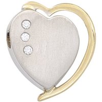 JOBO Herzanhänger Anhänger Herz, 585 Gold bicolor mit 3 Diamanten gelb|goldfarben