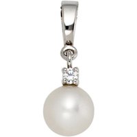 JOBO Perlenanhänger Anhänger mit Perle, 585 Weißgold 1 Diamant und Süßwasser-Zuchtperle silberfarben