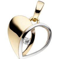 JOBO Kettenanhänger Anhänger Herz, 333 Gold bicolor mit 1 Zirkonia gelb|goldfarben