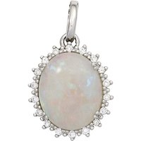 JOBO Kettenanhänger Anhänger oval, 585 Weißgold 18 Diamanten und Opal-Cabochon silberfarben