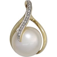 JOBO Perlenanhänger Anhänger mit Perle, 585 Gold mit 6 Diamanten und Süßwasser-Zuchtperle gelb|goldfarben