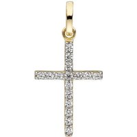 JOBO Kreuzanhänger Anhänger Kreuz, 375 Gold mit Zirkonia gelb|goldfarben