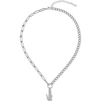 Lacoste Kette mit Anhänger Schmuck Edelstahl Halsschmuck Halskette Ankerkette CROCODILE, mit Glasstein silberfarben