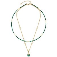 LEONARDO Kette mit Anhänger Halskette Valea, 021767, mit Malachit, Glasstein - mit Glasperle gelb|goldfarben|grün