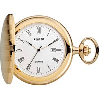 Regent Taschenuhr P738-19523040, (Set, 2-tlg., mit dazu passender Kette), Quarzuhr, Herrenuhr, Datum, Acrylglas goldfarben