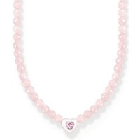 THOMAS SABO Choker Choker Herz mit pinken Perlen, KE2181-035-9-L42V, mit Rosenquarz, Zirkonia (synth) rosa|silberfarben