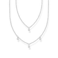 THOMAS SABO Kette mit Anhänger doppel weiße Steine silber, KE2078-051-14-L45V, mit Zirkonia (synth) silberfarben