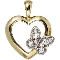 JOBO Herzanhänger Anhänger Schmetterling, 333 Gold mit Zirkonia gelb|goldfarben