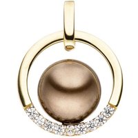 JOBO Perlenanhänger Anhänger mit Perle, 333 Gold bicolor Synthetische Perle und Zirkonia gelb|goldfarben
