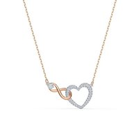 Swarovski Kette mit Anhänger Unendlichkeitsschleife/Herz, Infinity Heart, weiss, Metallmix, 5518865, mit Swarovski® Kristall goldfarben
