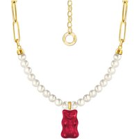 THOMAS SABO Kette mit Anhänger THOMAS SABO x HARIBO Schmuck: Gliedercollier mit Goldbär, mit Kristallglas - mit Süßwasserzuchtperle gelb|goldfarben|rot