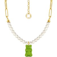THOMAS SABO Kette mit Anhänger THOMAS SABO x HARIBO Schmuck: Gliedercollier mit Goldbär, mit Kristallglas - mit Süßwasserzuchtperle gelb|goldfarben|grün
