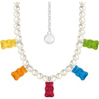 THOMAS SABO Kette mit Anhänger THOMAS SABO x HARIBO Schmuck: Perlenkette mit Goldbären bunt, mit Kristallglas, Zirkonia (synth) - mit Süßwasserzuchtperle blau|bunt|gelb|grün|rot|silberfarben