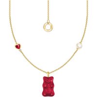 THOMAS SABO Kette mit Anhänger THOMAS SABO x HARIBO Schmuck: Kette mit Goldbär Rot, mit Kristallglas, Zirkonia (synth) - mit Süßwasserzuchtperle gelb|goldfarben|rot