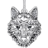 THOMAS SABO Kettenanhänger Wolfs-Gesicht-Optik mit Steinen Silber, PE965-691-21, mit Zirkonia (synth) schwarz|silberfarben
