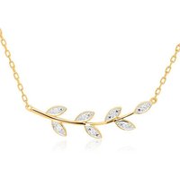 Unique Goldkette 585er Goldkette Blattdesign Diamanten goldfarben