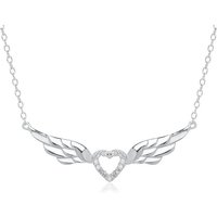 Unique Kettenanhänger Kette geflügeltes Herz 925er Silber Zirkonia silberfarben