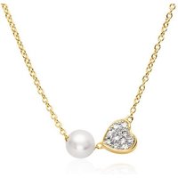 Unique Collier Kette Herz 585er Gold Perle Diamanten goldfarben