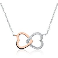 Unique Collier Kette Herzen 14K Weißgold Diamanten silberfarben