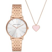 ARMANI EXCHANGE Quarzuhr AX7145SET, (Set, 2-tlg., mit Kette), Armbanduhr, Damenuhr, Geschenkidee, Herzanhänger, Edelstahlarmband goldfarben