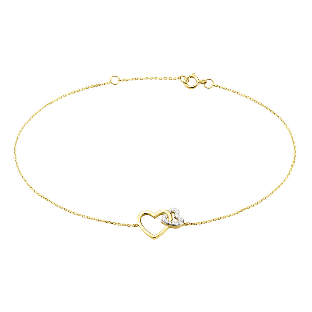 🦚 Damen Armband Gold 375 Diamant 0,02ct Herz Herz Ho You & Me 0,07mm, Armband mit Stein