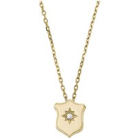 Fossil Kette mit Anhänger Wappen, HERITAGE, JF04351710, mit Zirkonia (synth) gelb|goldfarben