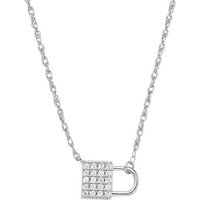 Fossil Kette mit Anhänger LOCK, JFS00624040, mit Zirkonia (synth) silberfarben