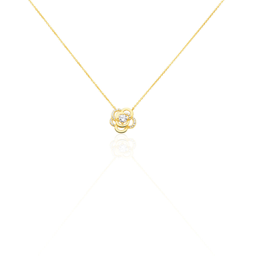 🦚 Damen Halskette Gold 375 Zirkonia Blume, Collier mit Stein