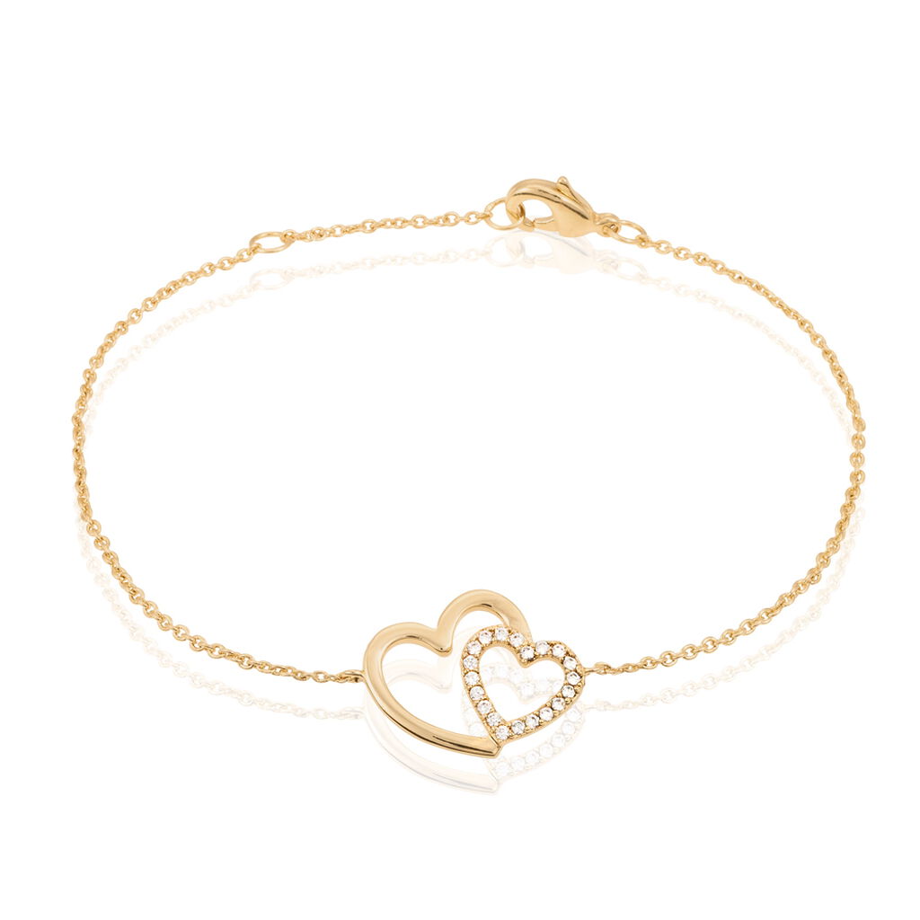 🦚 Damen Armband Messing 18 Karat Vergoldet Zirkonia Herz Alexandra, Armband mit Stein