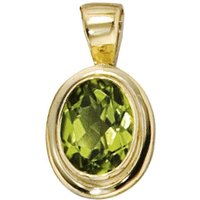 JOBO Kettenanhänger Anhänger oval, 585 Gold mit Peridot gelb|goldfarben