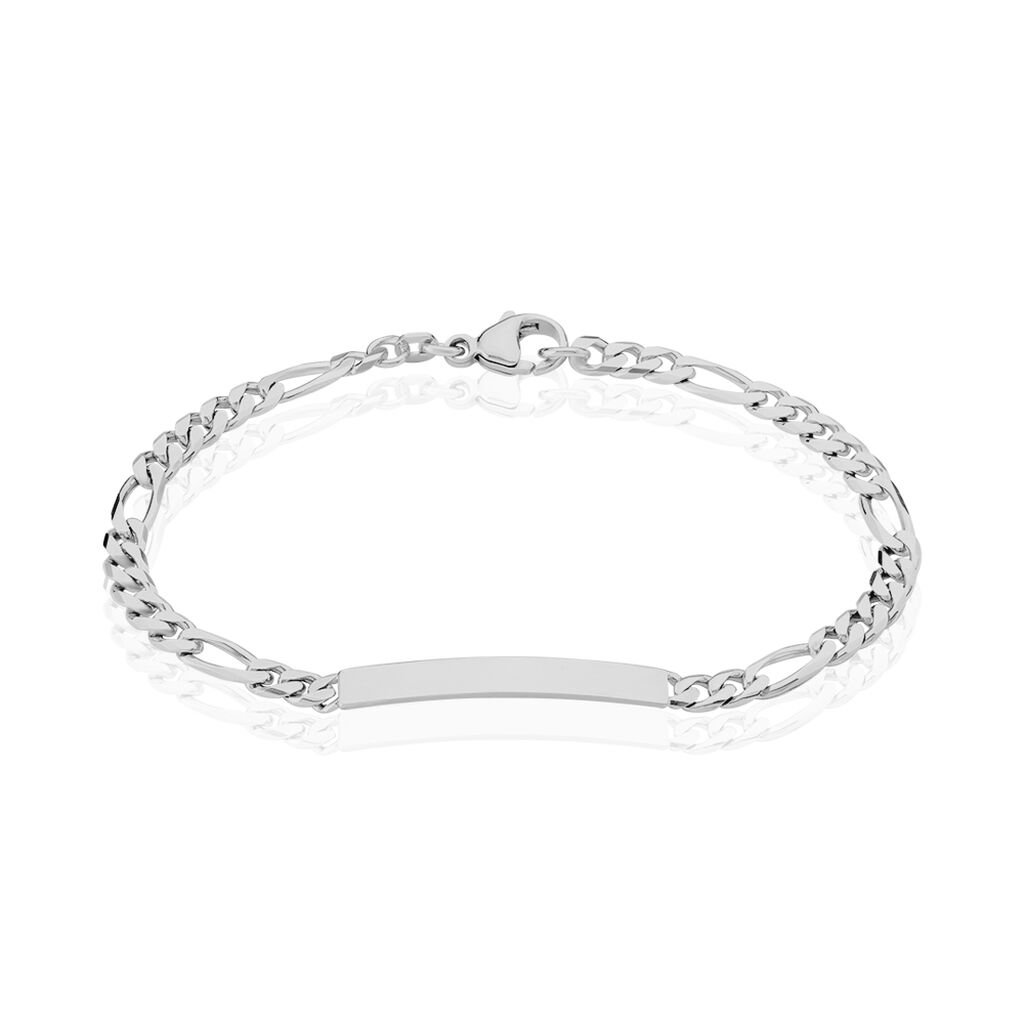 🦚 Unisex Id Armband Figarokette Silber 925, ID Armband ohne Stein