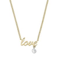 Fossil Kette mit Anhänger Schriftzug love, SADIE, JF04363998, mit Zirkonia (synth) gelb|goldfarben