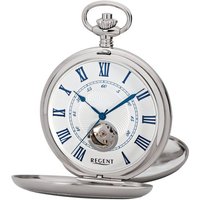 Regent Taschenuhr P707-19387740, (Set, 2-tlg., mit dazu passender Kette), Herrenuhr, Handaufzug, Acrylglas, offene Unruh silberfarben