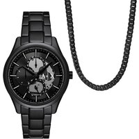 ARMANI EXCHANGE Quarzuhr, (Set, 2-tlg., mit Kette), Armbanduhr, Herrenuhr, Edelstahlarmband, ideal auch als Geschenk schwarz