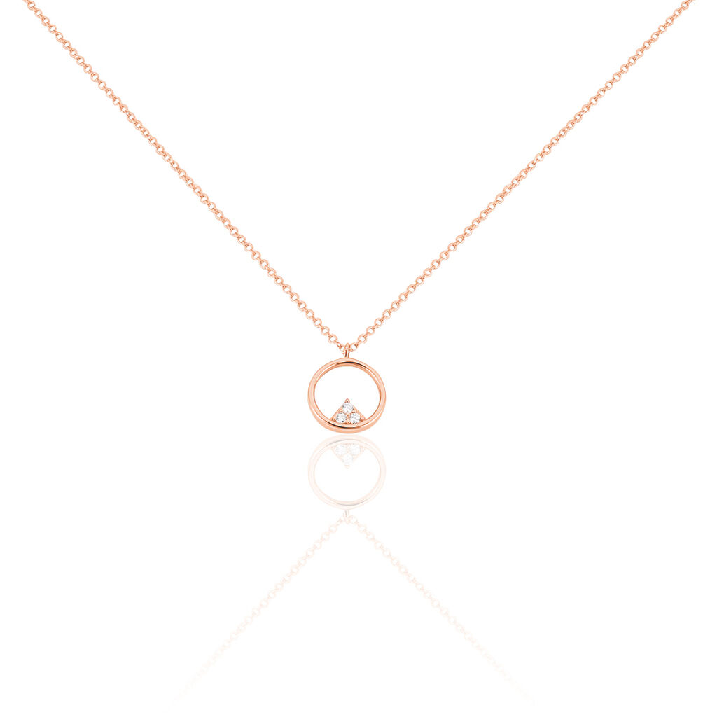 🦚 Damen Collier Silber rosevergoldet 925 Zirkonia Dreieck Kreis High 10,00mm, Collier mit Stein