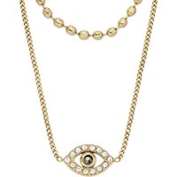Fossil Kette mit Anhänger Schmuck Edelstahl Halskette Sutton Magisches Auge Evil Eye, JF04792710, mit Glasstein gelb|goldfarben|schwarz
