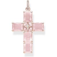 THOMAS SABO Kreuzanhänger Thomas Sabo Kreuz große rosa Steine mit Stern PE880-417-9 Anhänger