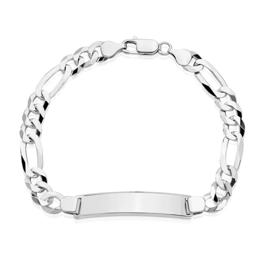 🦚 Herren ID Armband Silber 925 Figaro S Id 2,1cm 75mm, ID Armband ohne Stein
