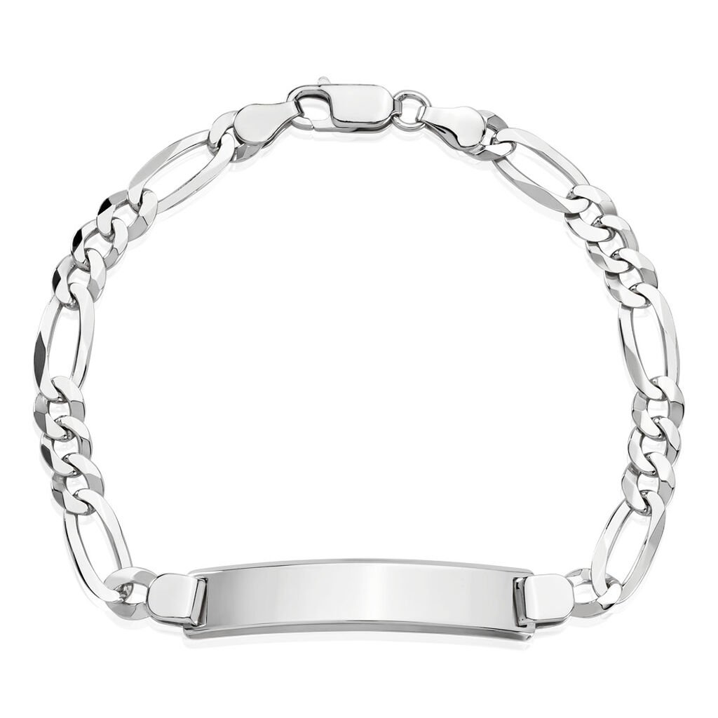 🦚 Herren ID Armband Silber 925 Figaro S Id 2,1cm 60mm, ID Armband ohne Stein