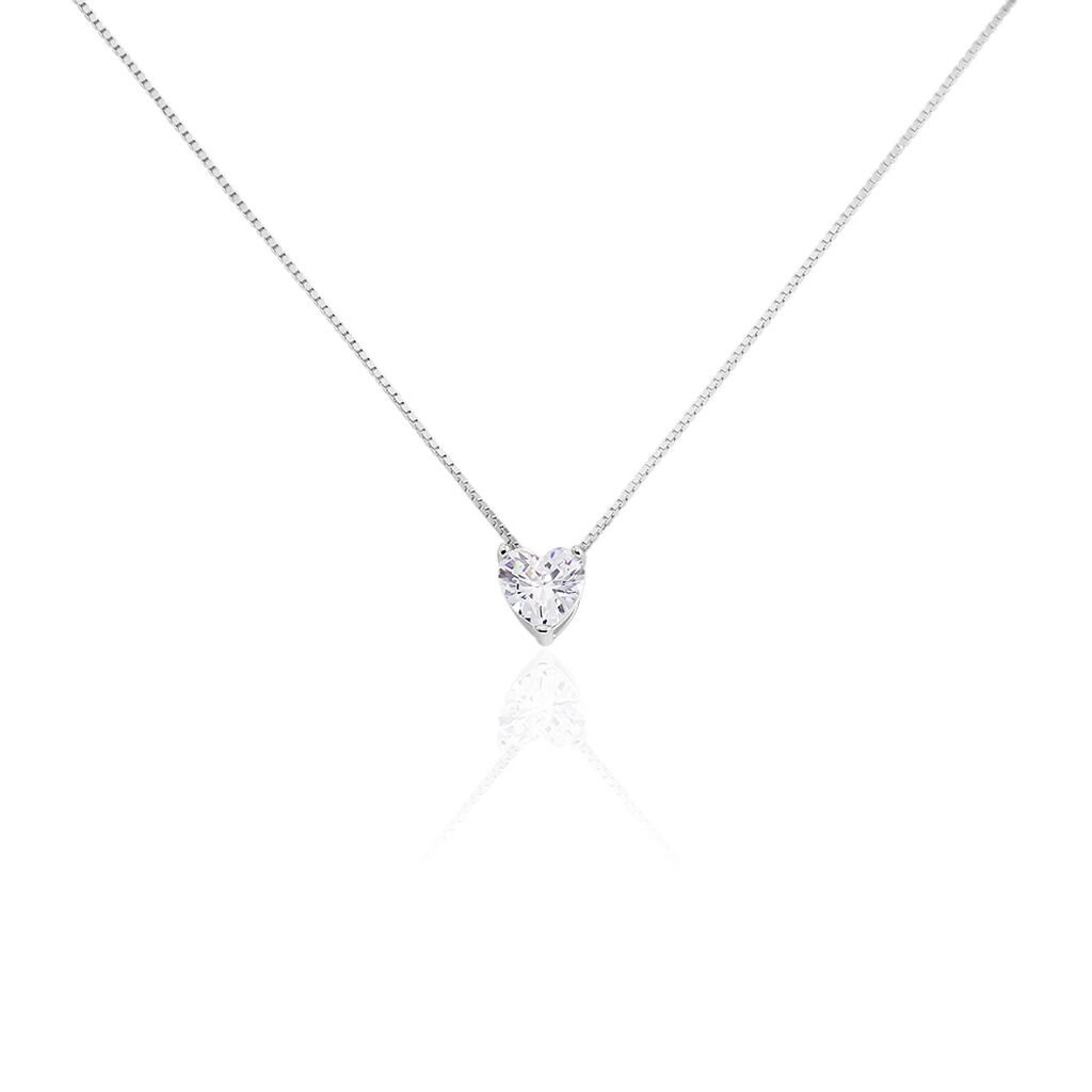 🦚 Damen Collier Silber Silber 925 Zirkonia Herz Billie, Collier mit Stein