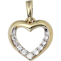 JOBO Herzanhänger Anhänger Herz, 333 Gold bicolor mit Zirkonia gelb|goldfarben