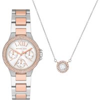 MICHAEL KORS Multifunktionsuhr CAMILLE, MK1054SET, (Set, 2-tlg., mit Kette), Quarzuhr, Armbanduhr, Damenuhr, ideal auch als Geschenk silberfarben