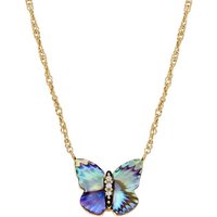 Fossil Kette mit Anhänger Schmuck Geschenk Edelstahl Halskette Sutton Schmetterling, JF04812710, mit Glasstein - mit Abalone-Perlmutt bunt|gelb|goldfarben|schwarz