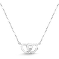 Unique Collier 585er Weißgold-Collier Herzen mit 2 Diamanten 0,02 ct. silberfarben