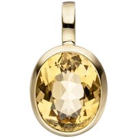JOBO Kettenanhänger Anhänger oval, 585 Gold mit Citrin gelb|goldfarben