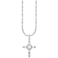THOMAS SABO Kette mit Anhänger Cross Romance, KE2296-167-11-L45V, -14-L45V, KE2296-445-14-L45V, mit Zirkonia (synth) - mit Süßwasserzuchtperle silberfarben|weiß